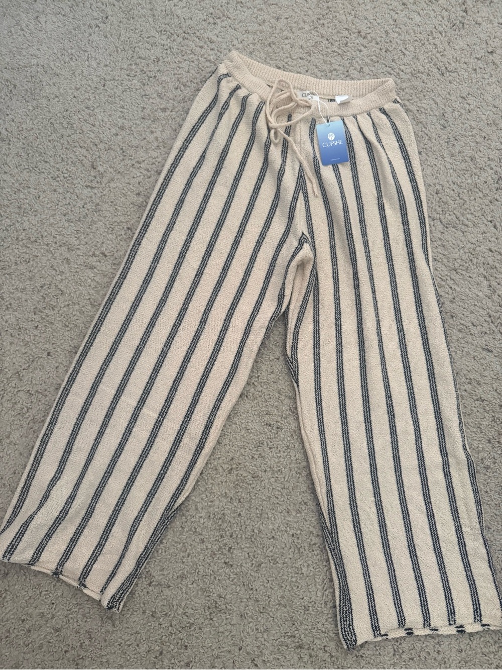 Cupshe Beige Knit Lounge Pants with black Stripes